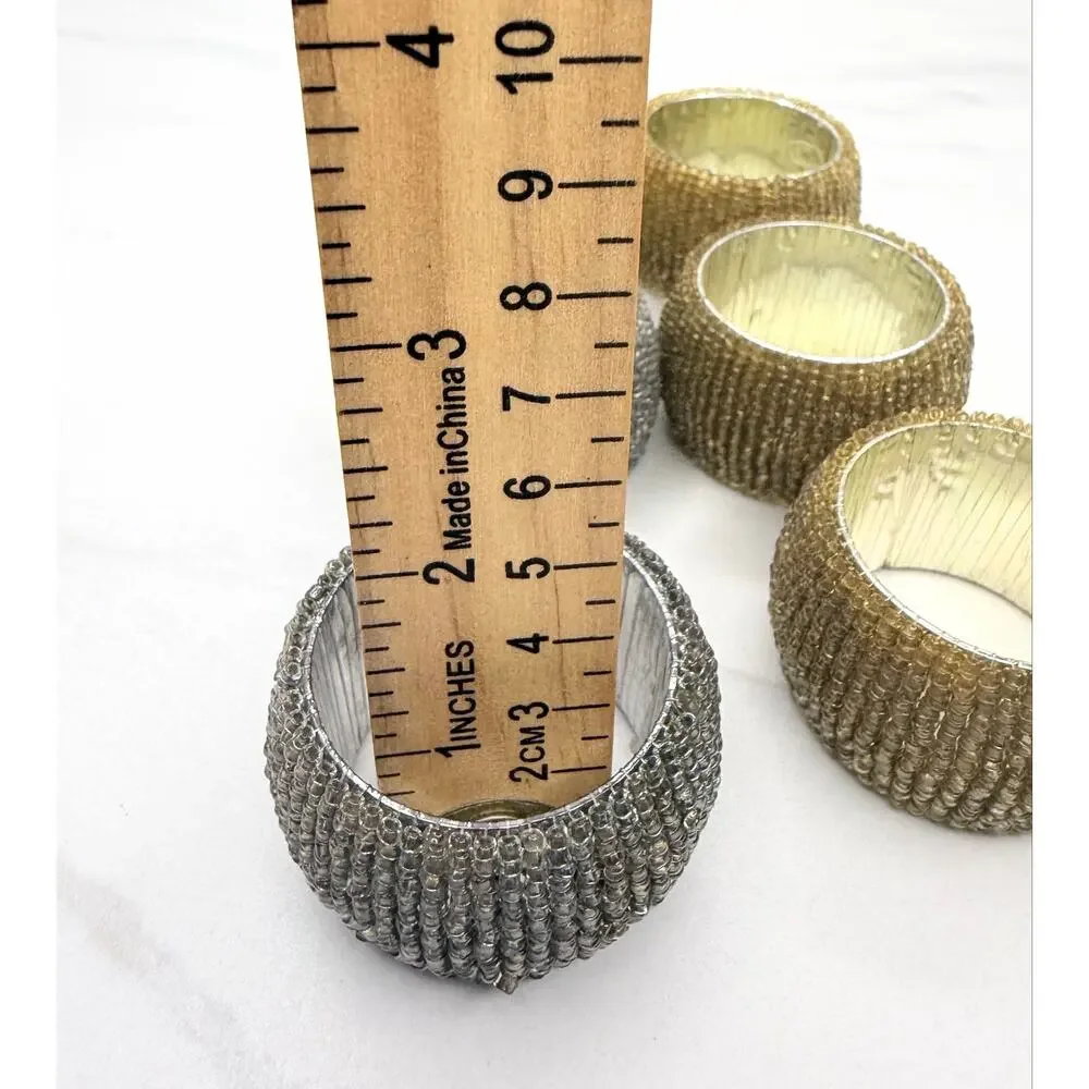 Vintage Glass Seed Bead Napkin Rings – Set of 6 (Gold & Silver Mix)